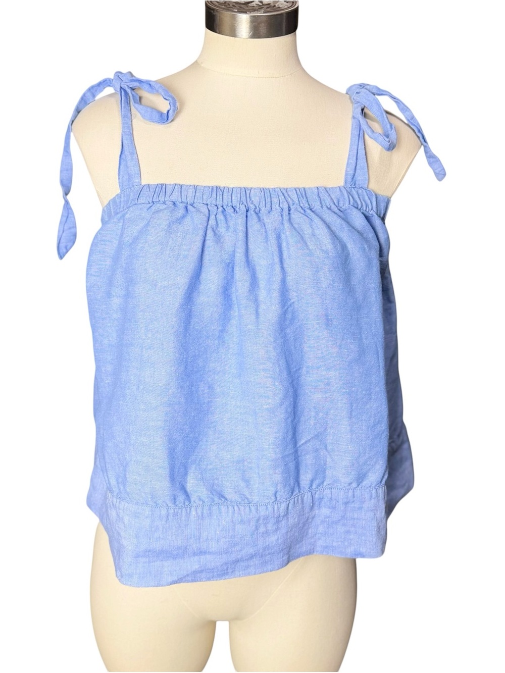 J.Crew Chambray Blue Tie Strap Linen Blend Tank Coastal Summer Medium - Picture 6 of 12